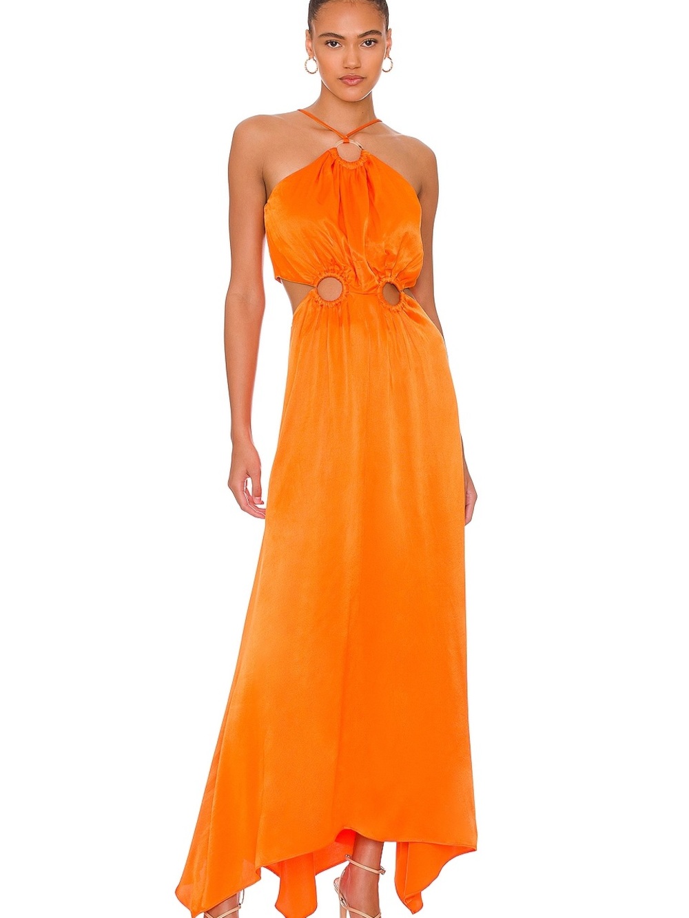 ELLIATT Visitant Orange Satin Ring Cutout Maxi Dress Size S
